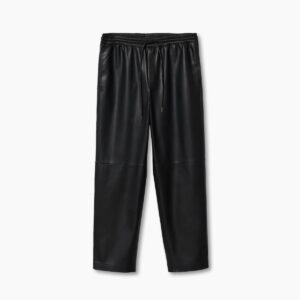 Leather-effect elastic waist trousers